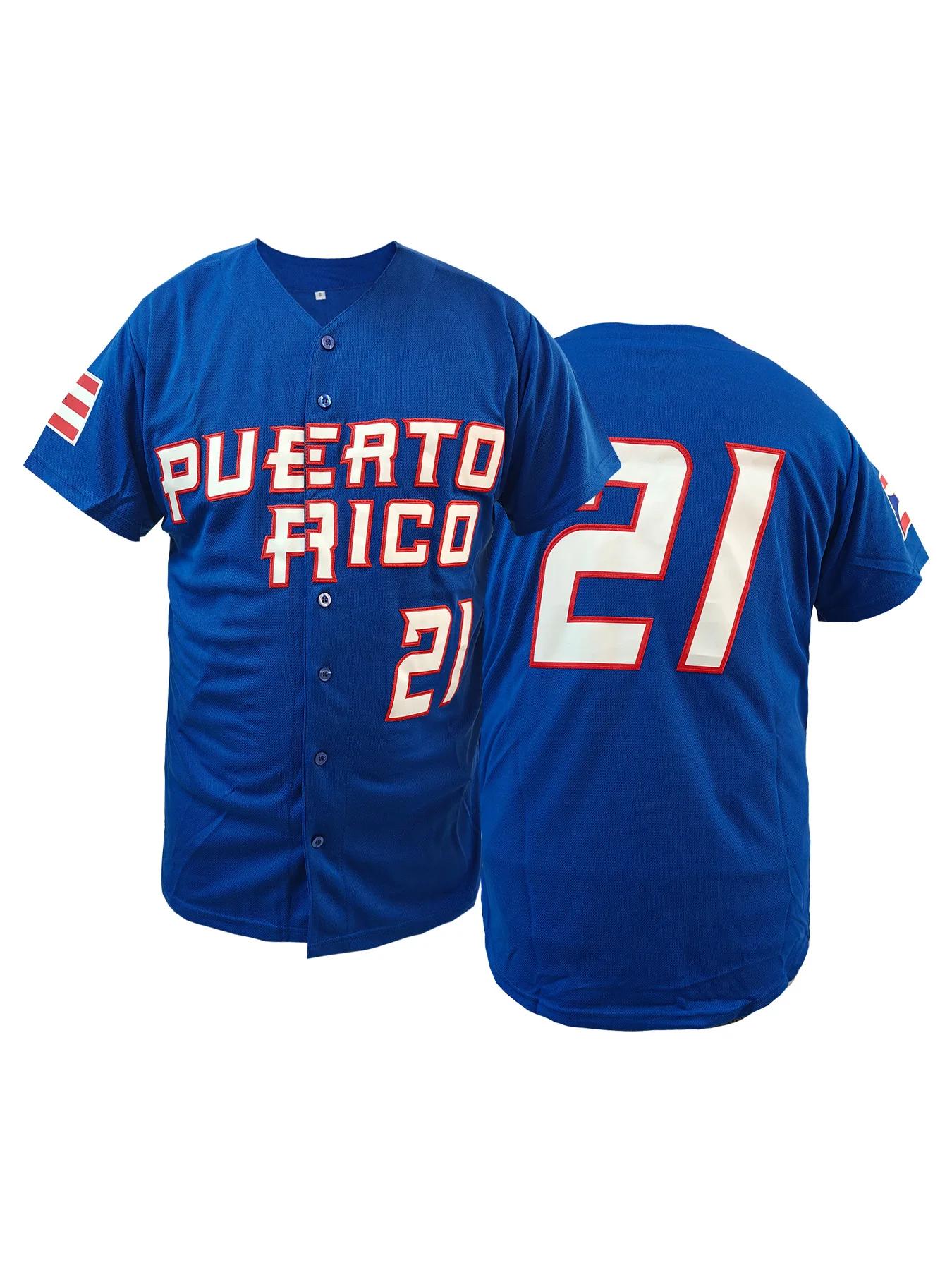 Porto Rico # Maillot de baseball classique pour homme Roberto World Game 21, cousu