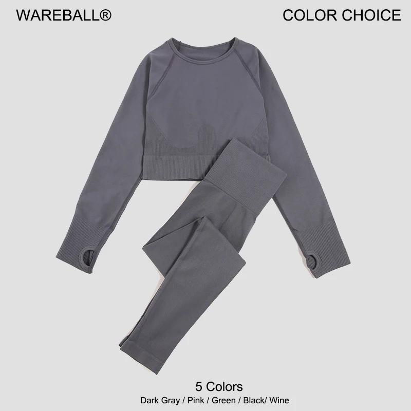 WAREBALL-Leggings de yoga imbibés sans couture pour femme, haut court à manches longues, pantalon de