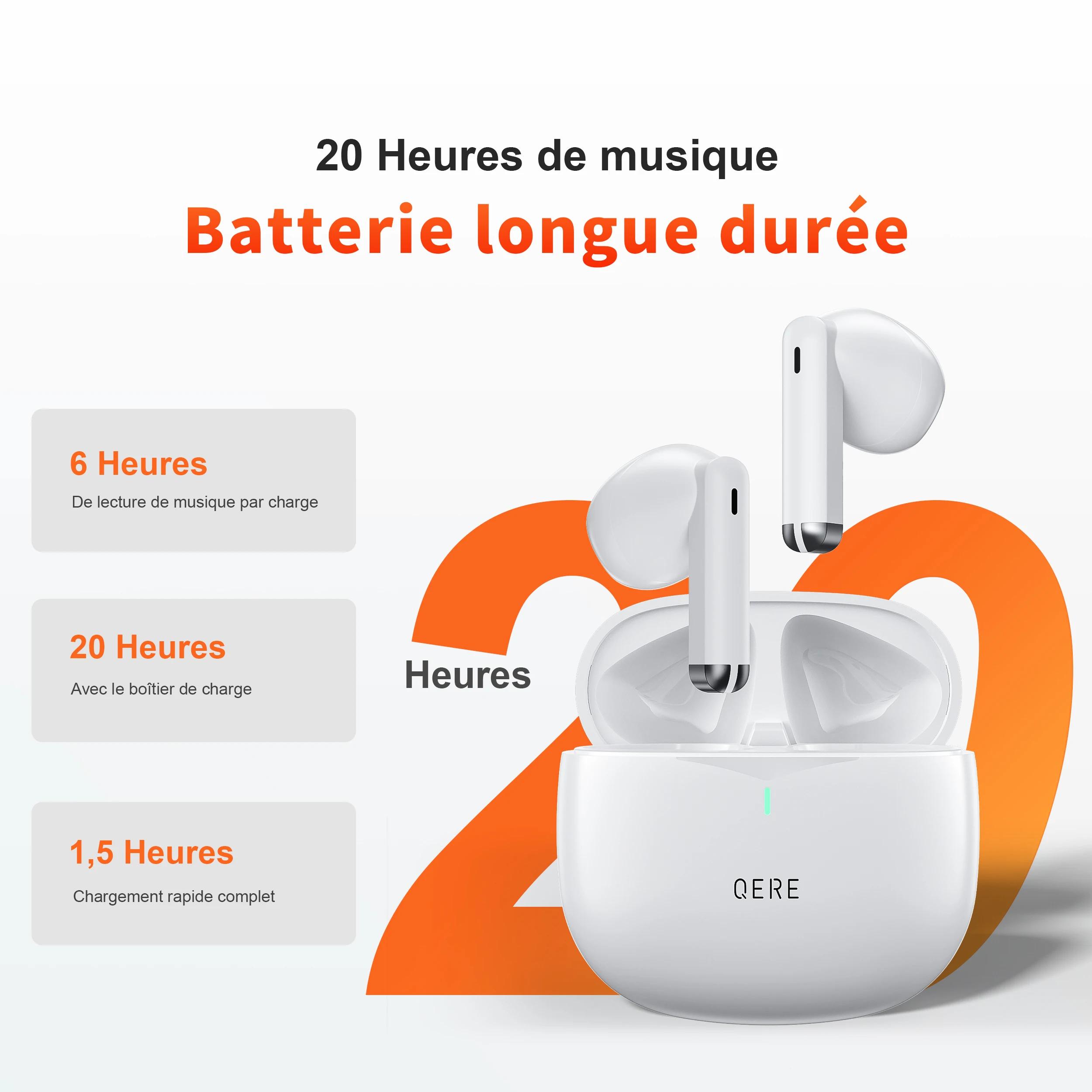 ecouteur bluetooth sans fil, QERE E28, TWS Bluetooth 5.3, microphone HD, écouteurs HIFI, pilote 13mm