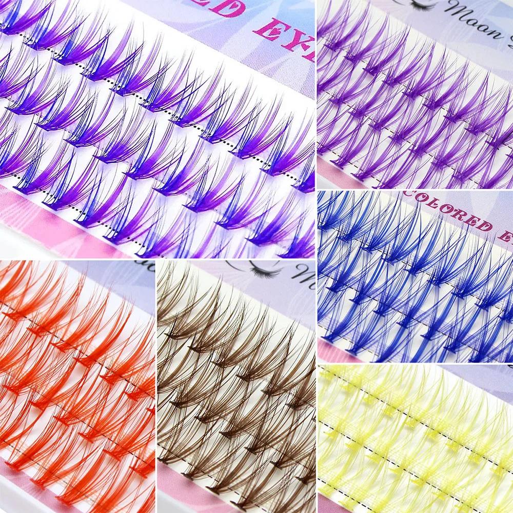 Extensions de cils en grappe colorées bleu-violet, effet volume 20D, longues et naturelles, faux-cil