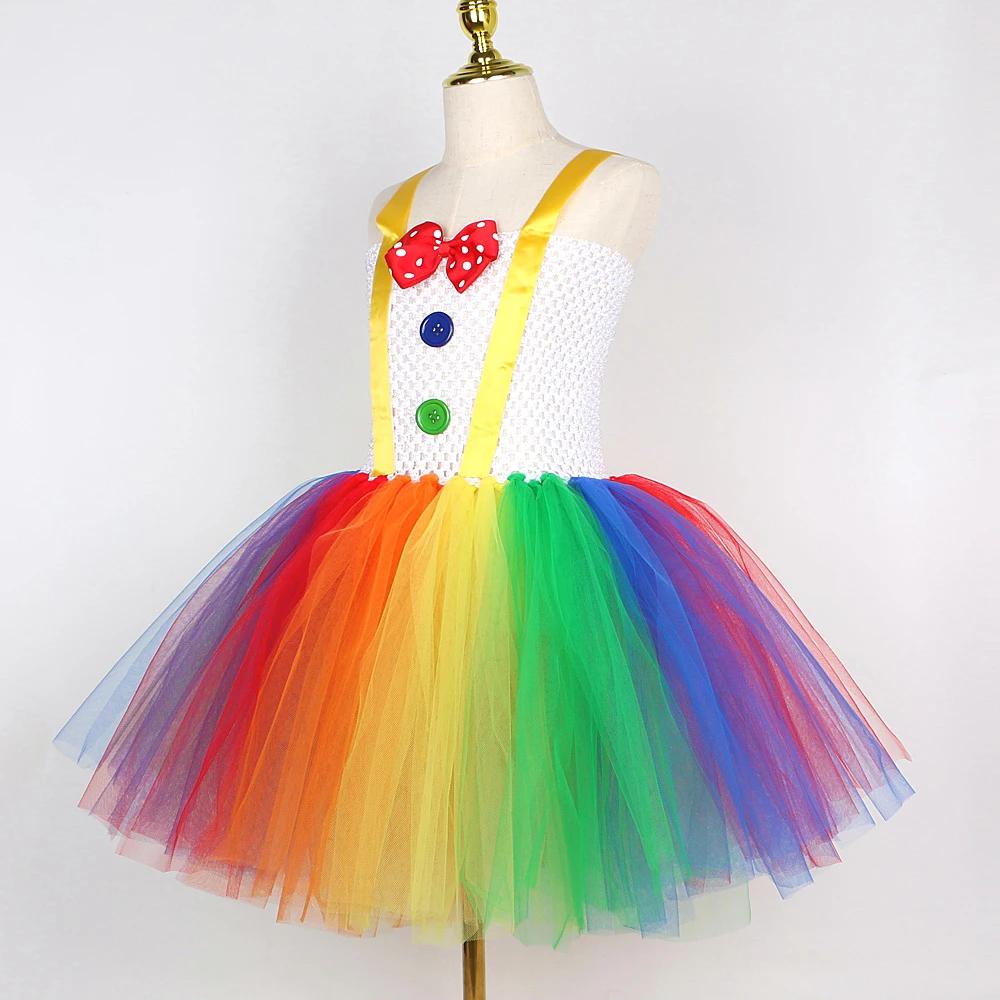 Costume de Clown de cirque arc-en-ciel pour filles, robe Tutu d'halloween Joker drôle pour enfants,