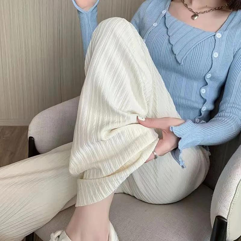 2025 été nouveau bulle lait bouffée nuage pantalon femmes taille haute drapé étroit droit pantalons