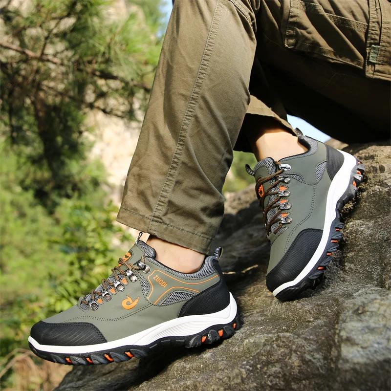 Chaussures de randonnée imperméables en cuir PU pour hommes, chaussures d'extérieur résistantes à l'