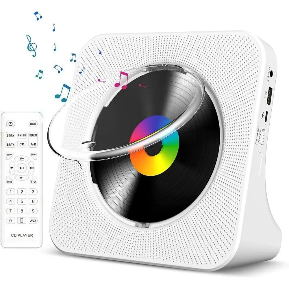 Qoosea Lecteur CD de bureau Bluetooth portable pour la maison avec minuterie Haut-parleurs HiFi inté