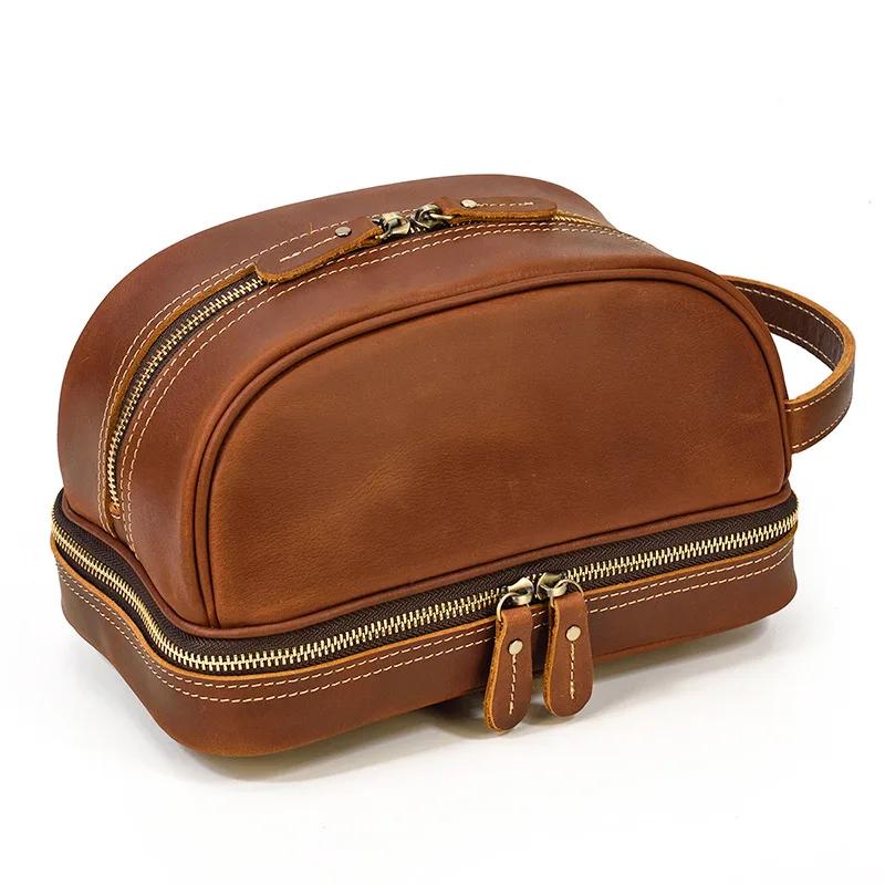 Petit sac de voyage de bonne qualité, portefeuille de voyage en cuir Crazy Horse, sac de rangement,