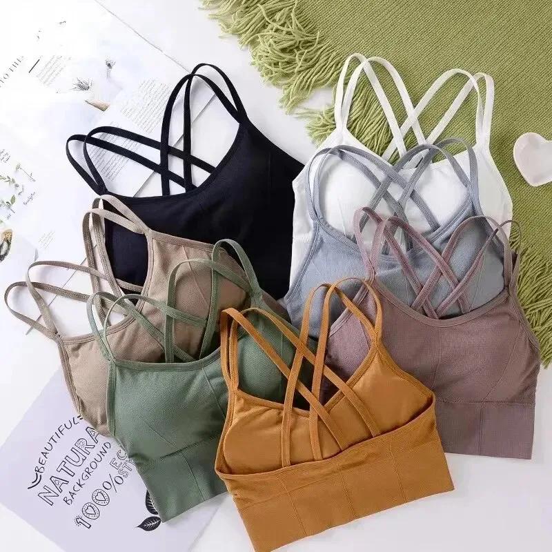 Sexy haut pour femme dos sangle croisée débardeur push up course soutien-gorge de sport respirant do