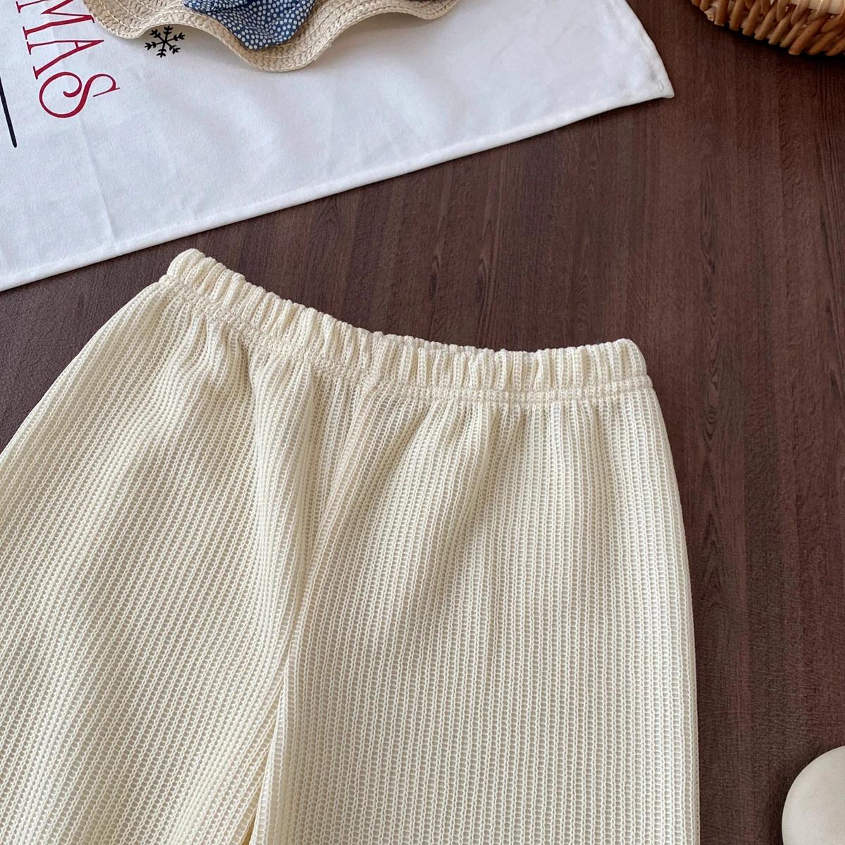 Ensembles de vêtements pour filles, été, dentelle unie, gilet en dentelle tricotée + pantalon large,