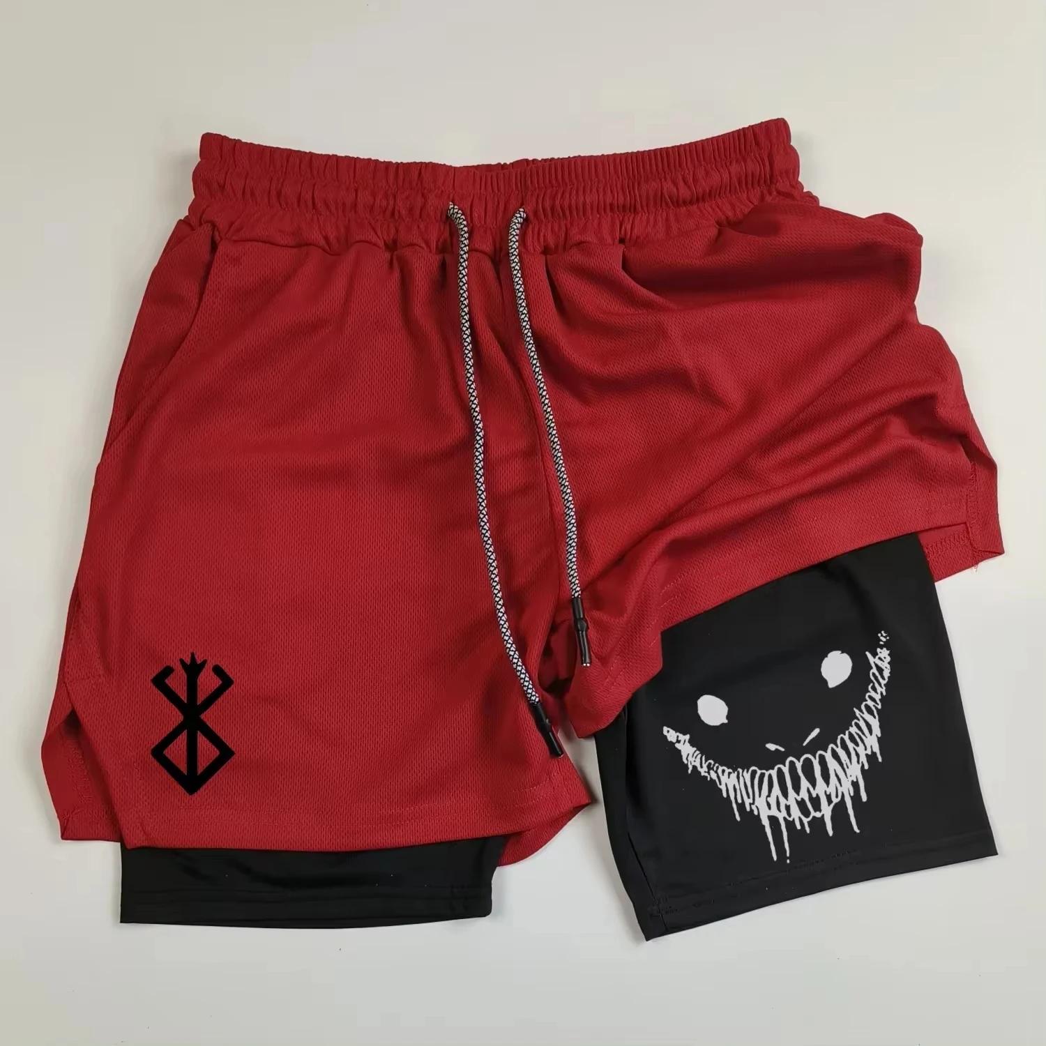 Anime Berserk short de course hommes Fitness gymnastique entraînement 2 en 1 short de sport séchage