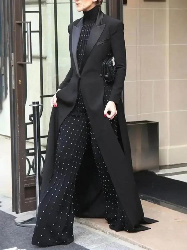 Missuoo – manteau Blazer Extra-long noir pour femme, col en v, manches longues, fendu sur le côté, v
