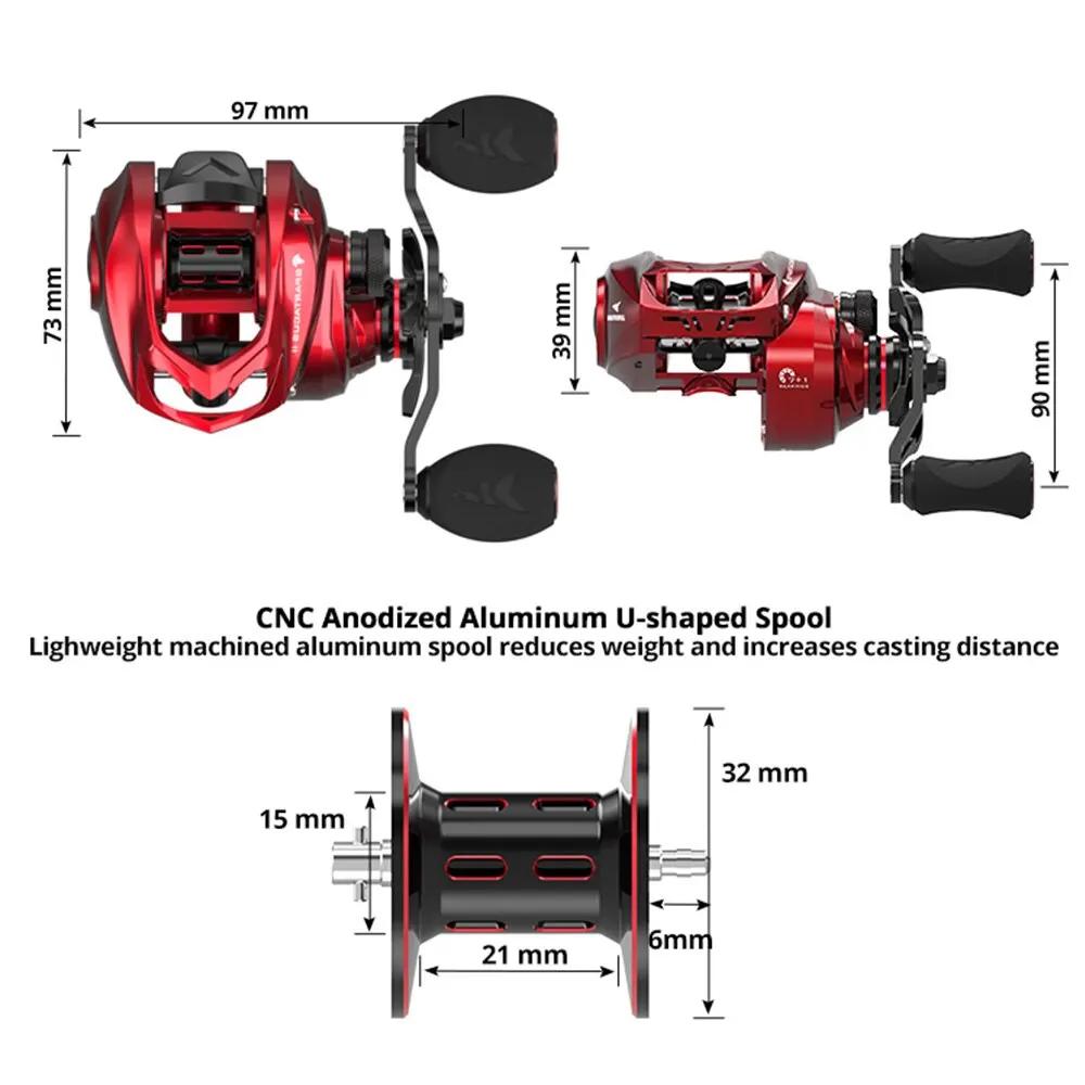 KastKing Spartacus II Rouge Couleur Baitcasting Bobine 8KG Max Glisser 7 + 1 Haute Vitesse Ratio Bob