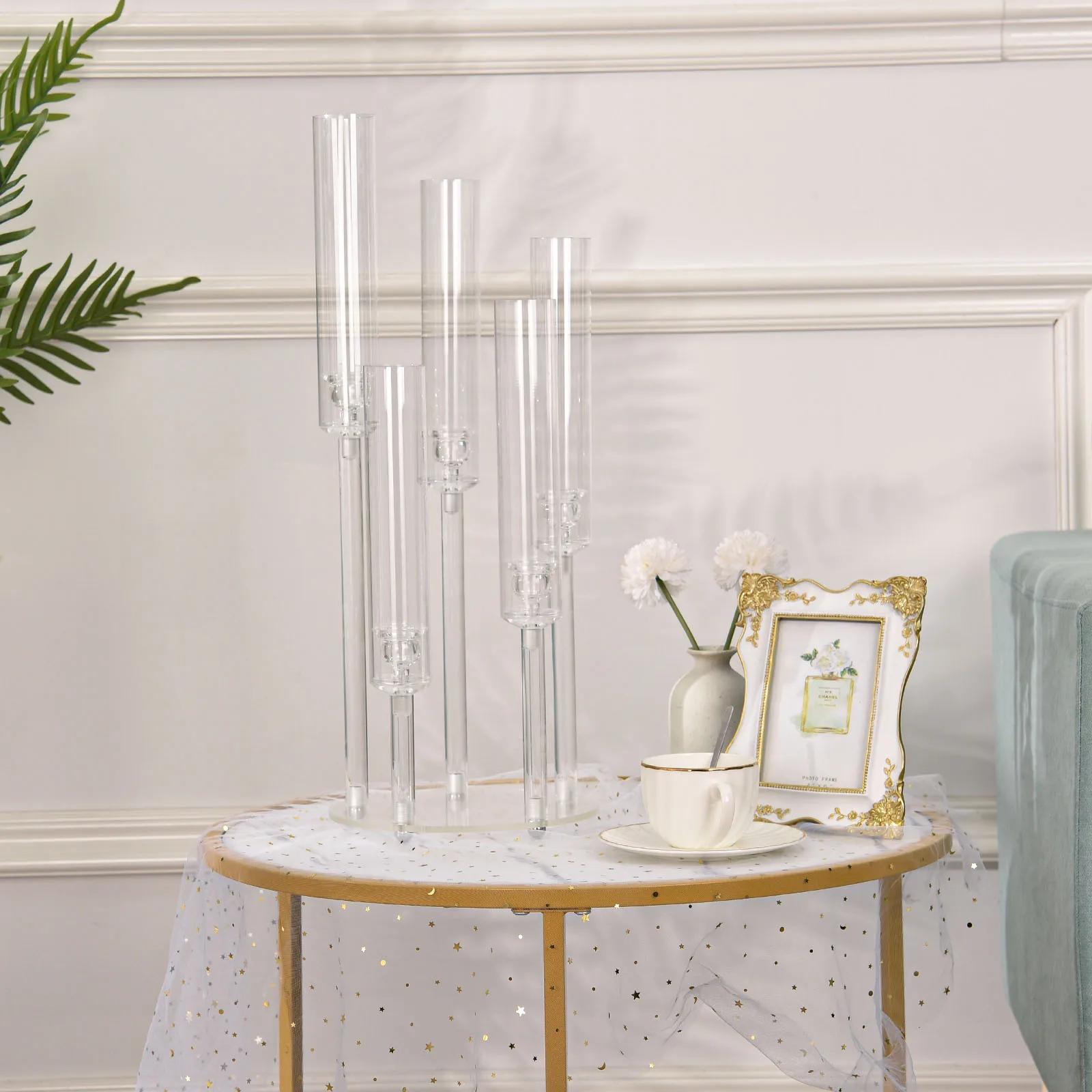 Bougeoirs avec abat-jour en acrylique transparent pour la maison, 5 bras, ci-après, élabre, centres