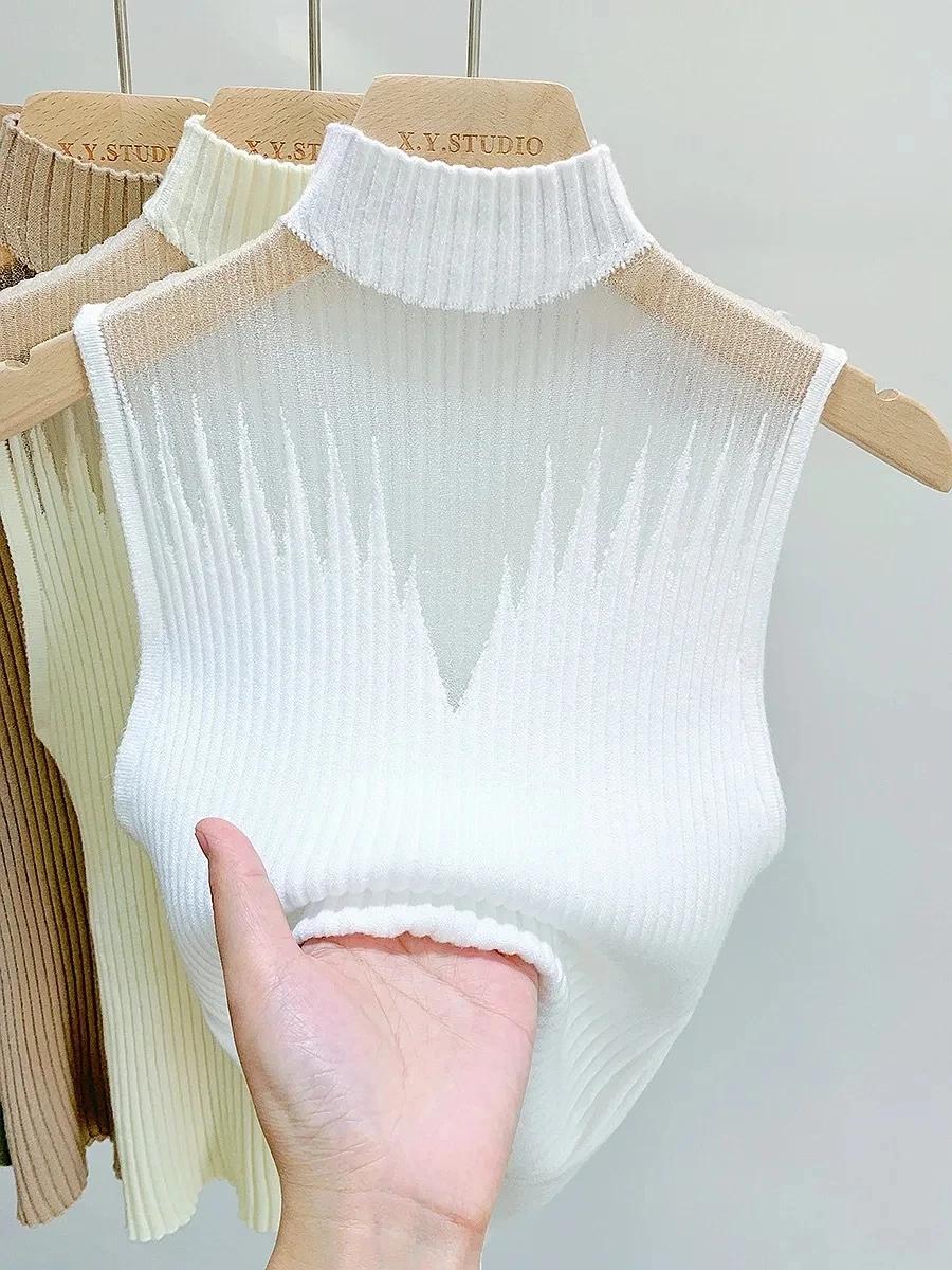 Haut tricoté en maille pour femmes, débardeur Y2K, gilet demi-cou, pull sans manches, Chic, découpé,