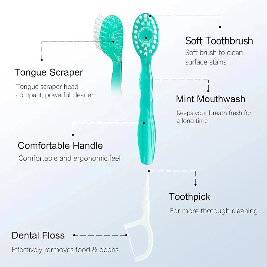 Brosse à dents jetable portable 5 en 1, fil dentaire, nettoyage buccal, adultes en voyage d'affaires