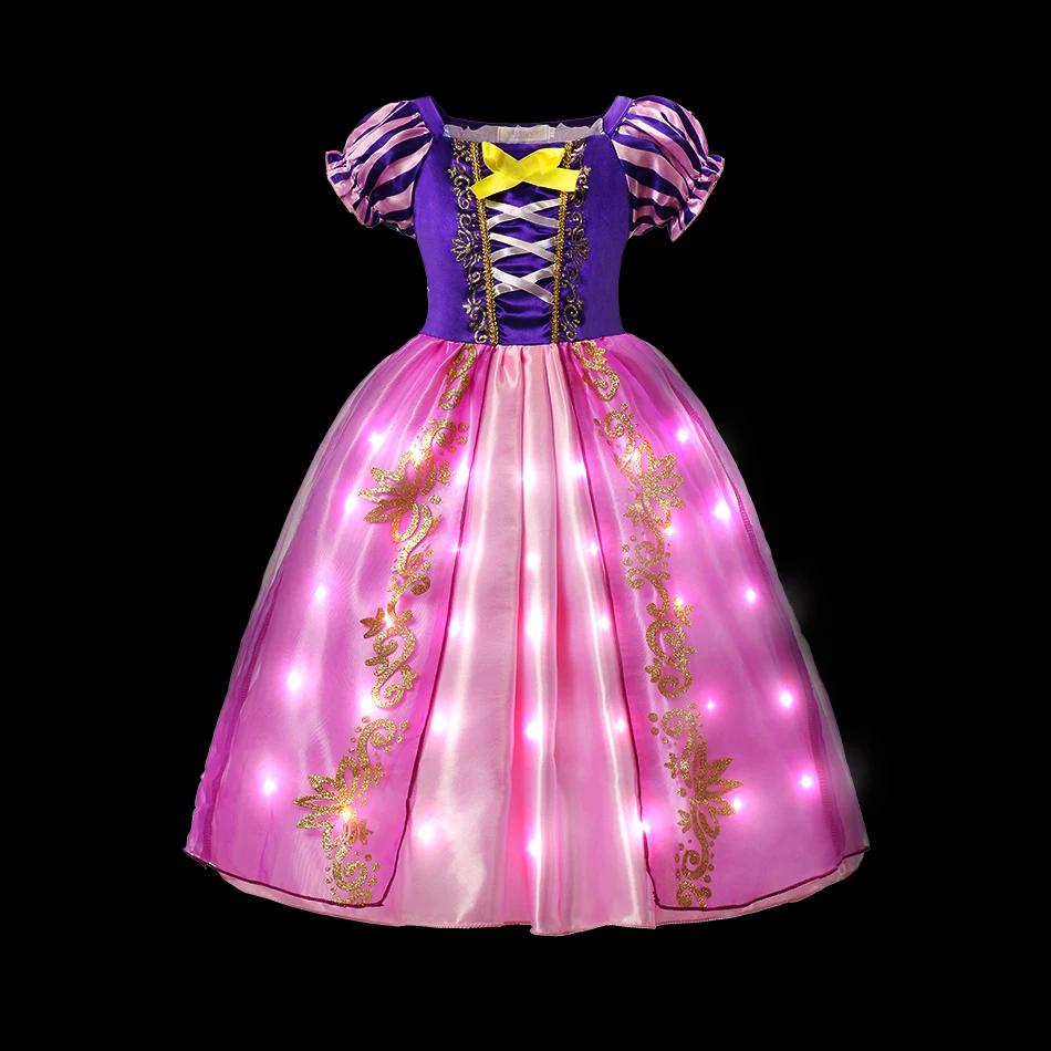 Robe de princesse Elsa Anna pour filles, avec lumière LED, Costume pour enfants, vêtements de fête C