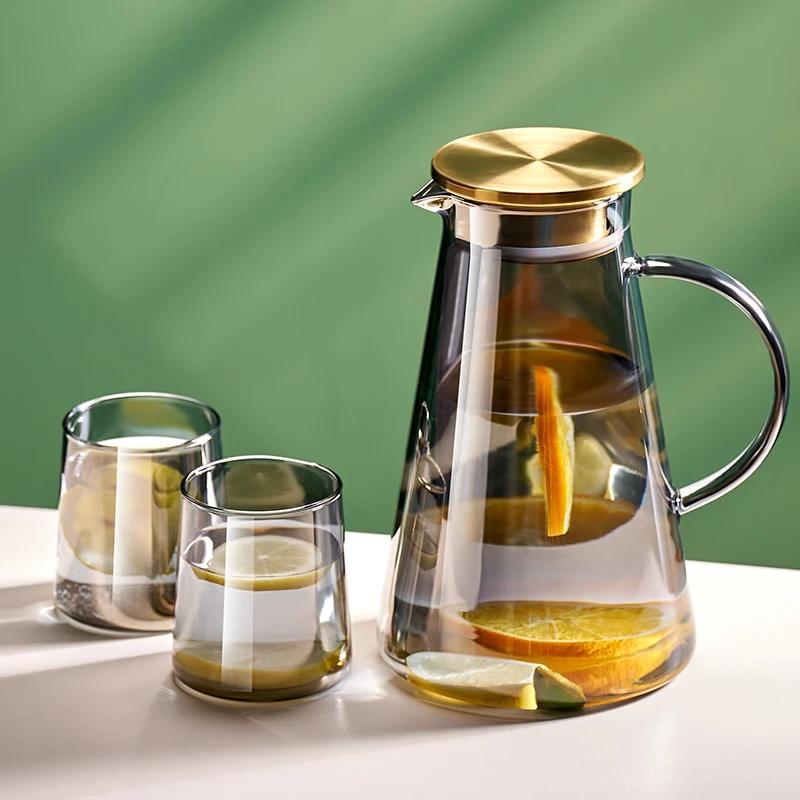 Pichet à eau Transparent en verre résistant à la chaleur, bouilloire et tasses d'eau froide avec poi