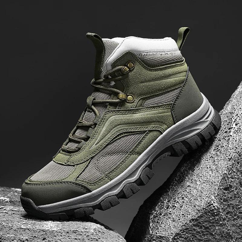 Chaussures de randonnée montantes en cuir pour hommes et femmes, baskets d'escalade imperméables, an