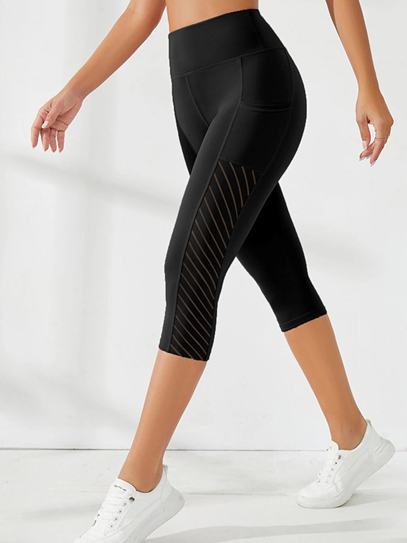 TUNIControl-Pantalon de yoga pour femme, poches latérales, longueur mollet, couleur unie, taille hau