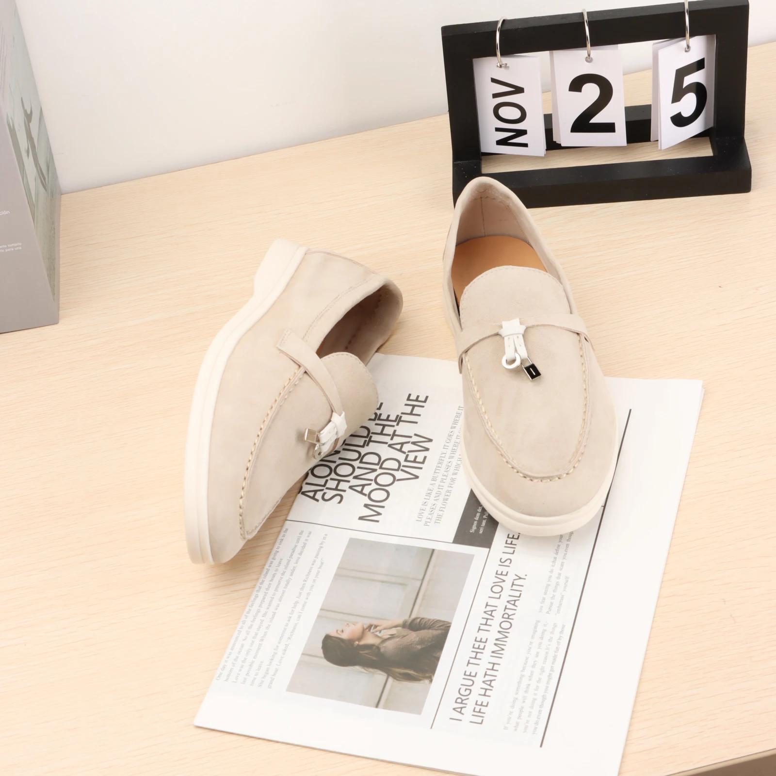 Mocassins Femme en Daim avec Décor de Nœud, Chaussures Légères et Respirantes