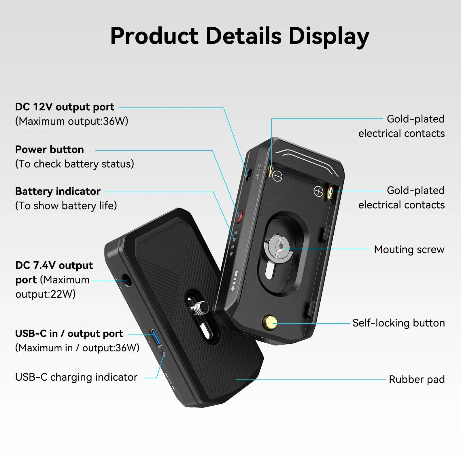 SmallRig NP-F batterie adaptateur avancé plaque de montage DC 7.4V 12V double sortie USB-C Interface