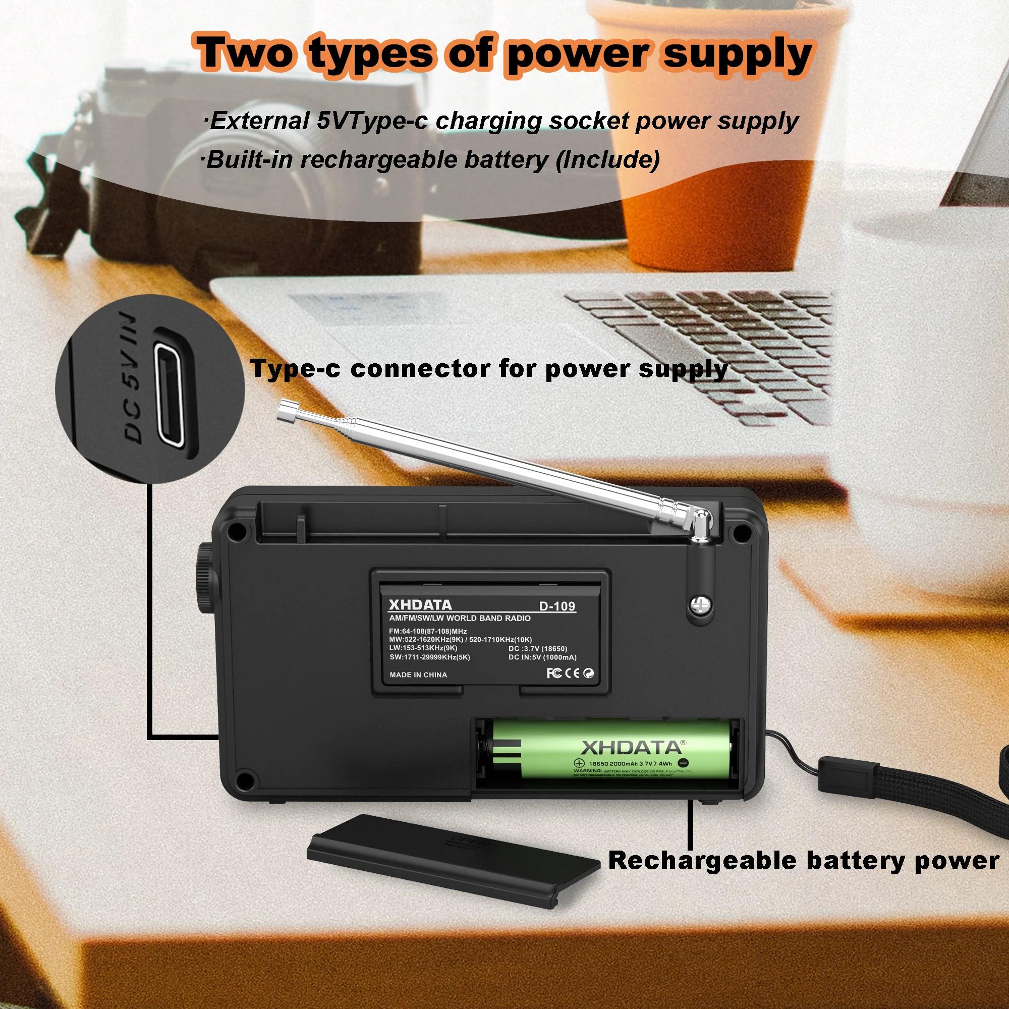 XHDATA D-109 Stéréo Numérique Portable Radio AM SW MW FM Radio Bluetooth Compatible Multifonctionnel