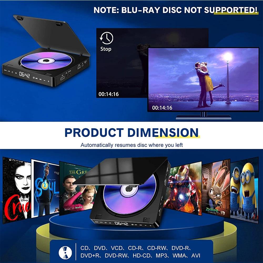 Lecteur DVD pour TV CD VCD HD 1080P lecteurs vidéo prise en charge HDMI connexion AV avec entrée USB