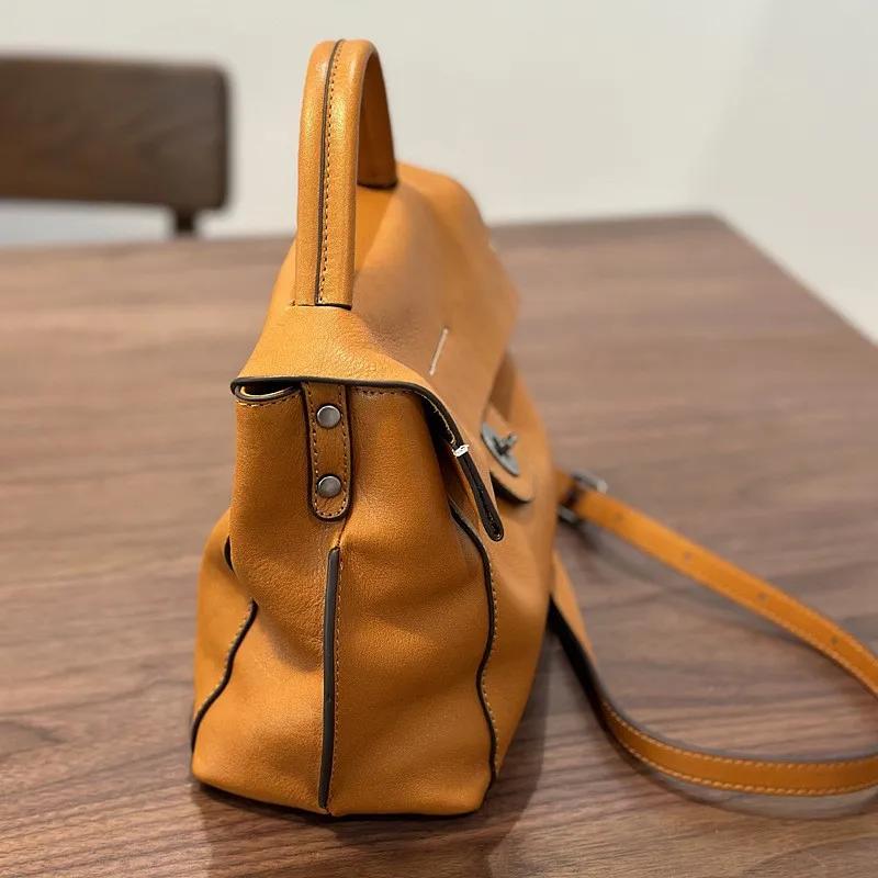 Sac à main femme Johnature 2026 Automne Nouveau, fait main, rétro, en cuir véritable, polyvalent, en