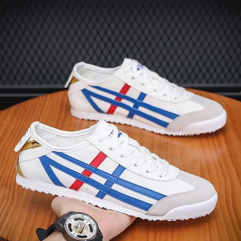 Chaussures de course classiques lacets hommes plates semelle souple toile respirante marche extérieur