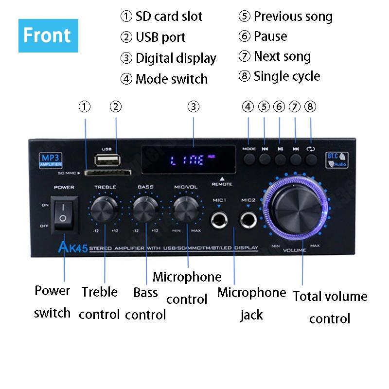 AK45/AK35 800W amplificateur de puissance domestique 2 canaux Bluetooth 5.0 Mini amplificateur de so