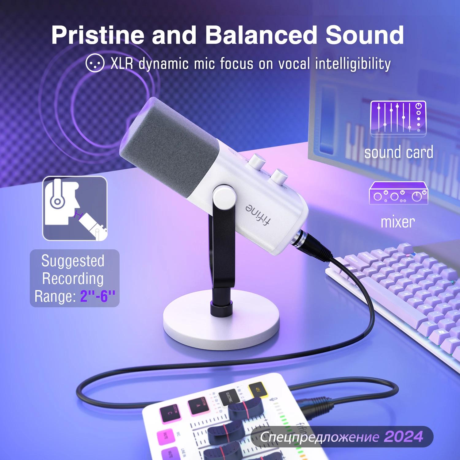 FIFINE-Microphone dynamique avec prise téléphonique sauna, RVB, muet, micro pour streaming statique,