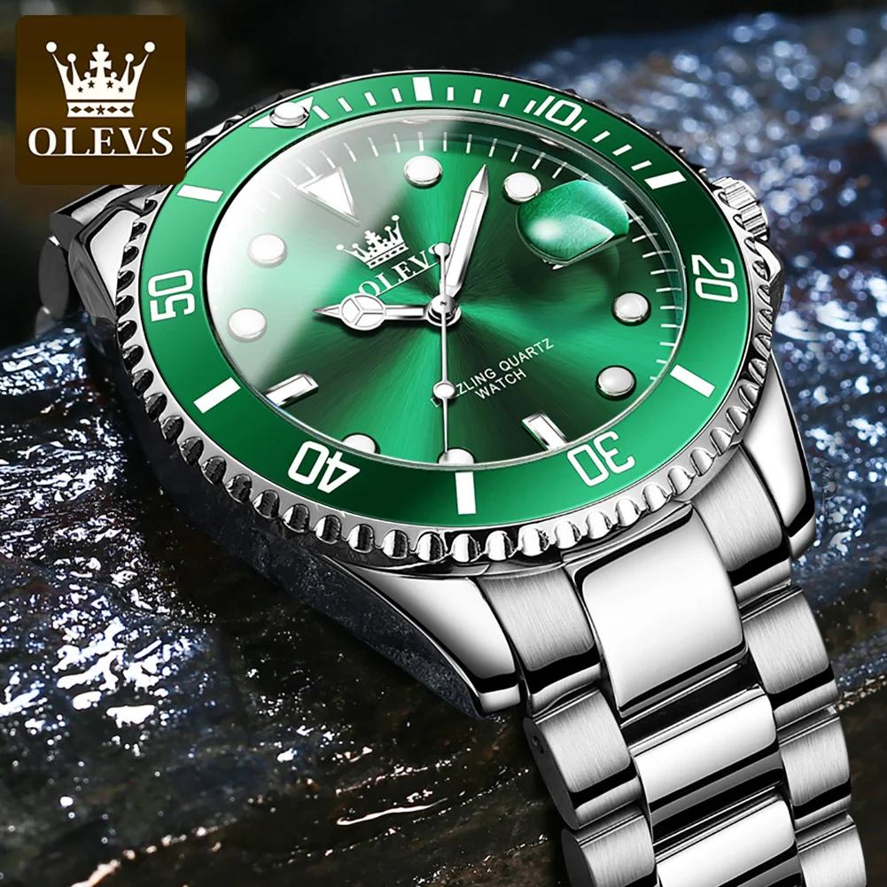 OLEVS 5885 montres pour hommes affaires bracelet en acier inoxydable montre à Quartz vert calendrier