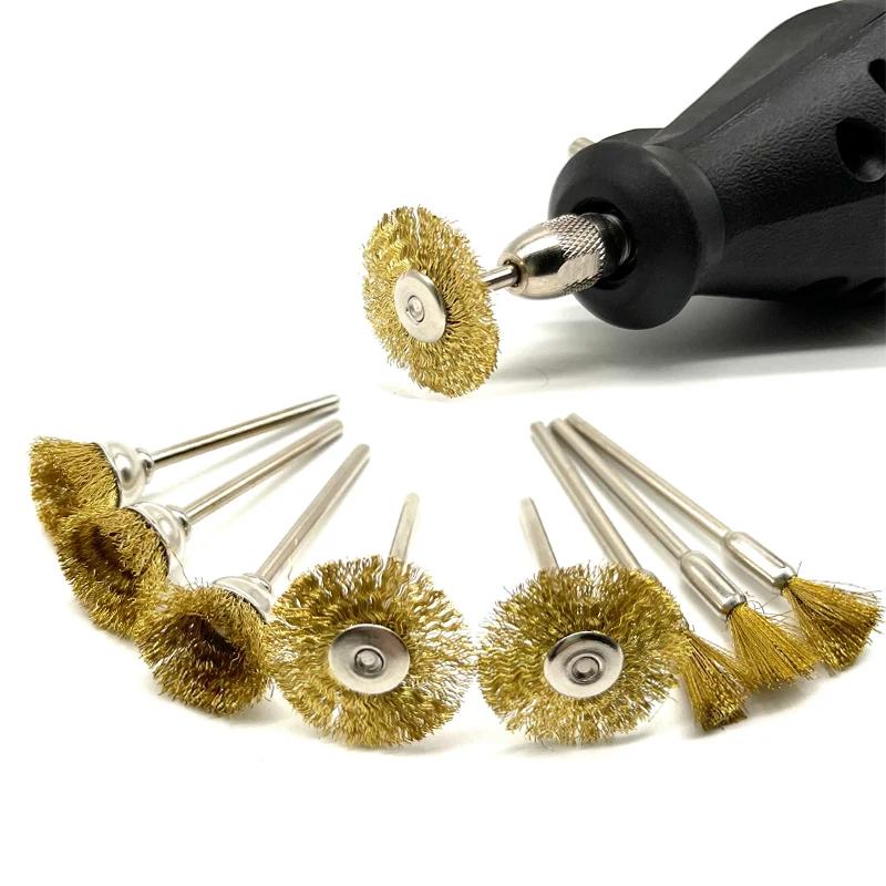 24 pièces brosse en laiton roues en fil d'acier brosses perceuse outils rotatifs polissage pour outi