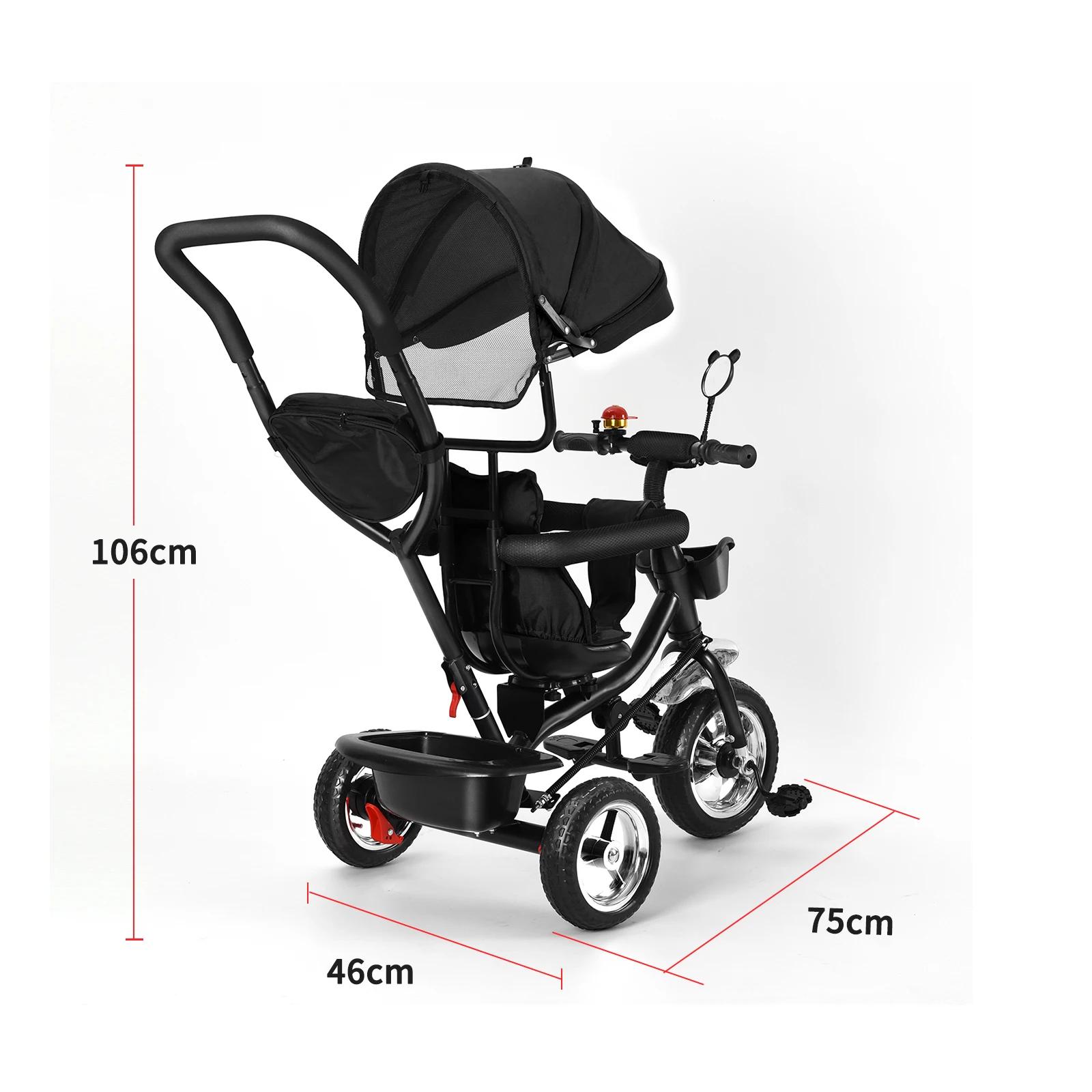 Tricycle avec barre de poussée, siège rotatif, voyage avant et arrière, auvent pliable avec protecti