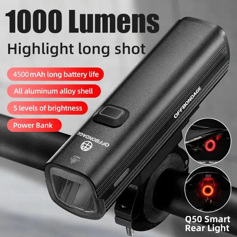 OFFBONDAGE Vélo Lumière 1000Lumen Vélo Phare Banque de Puissance Lampe de Poche Guidon USB Charge VT