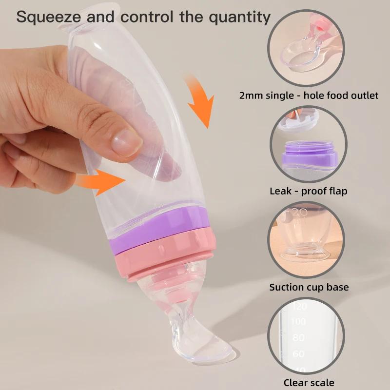 Mangeoire à presser en Silicone liquide pour bébé, 120 ml/4oz | Distributeur de purée de fruits et