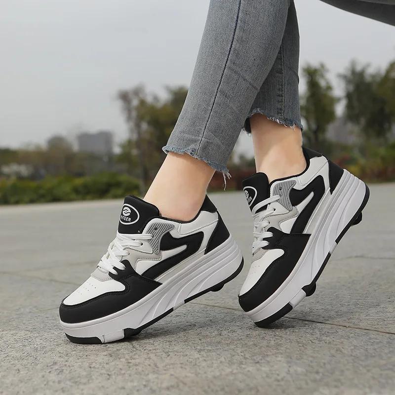 Chaussures de marche à roulettes avec poulies de sport pour étudiants à quatre roues, baskets d'été