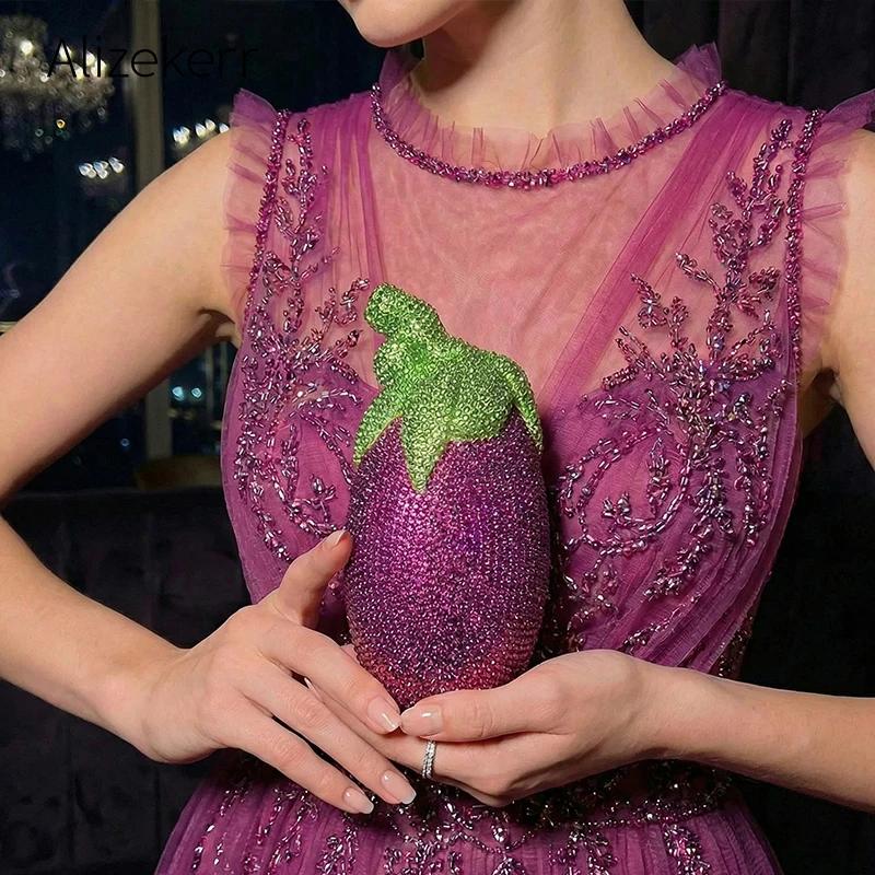 Sacs de soirée Alizekerr en forme d'aubergine pour femmes, magnifiques sacs à main en strass métalli