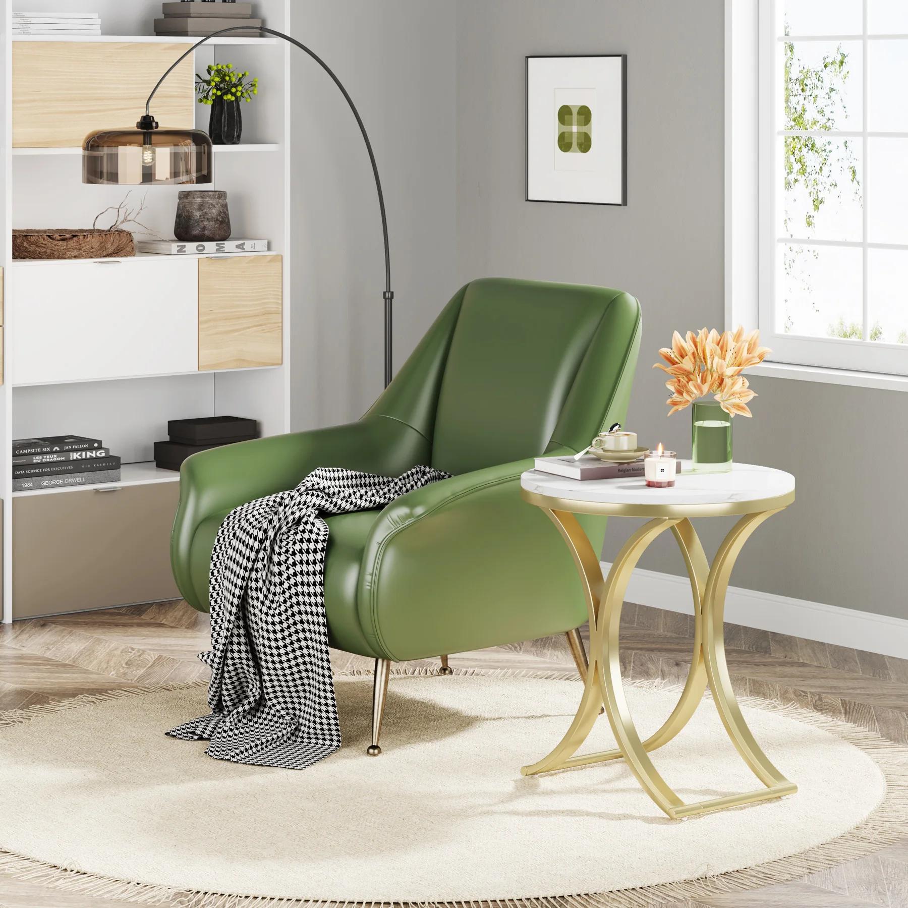 Tribesigns-Table d'appoint ronde en or blanc, petite table basse moderne, table d'appoint C, table d