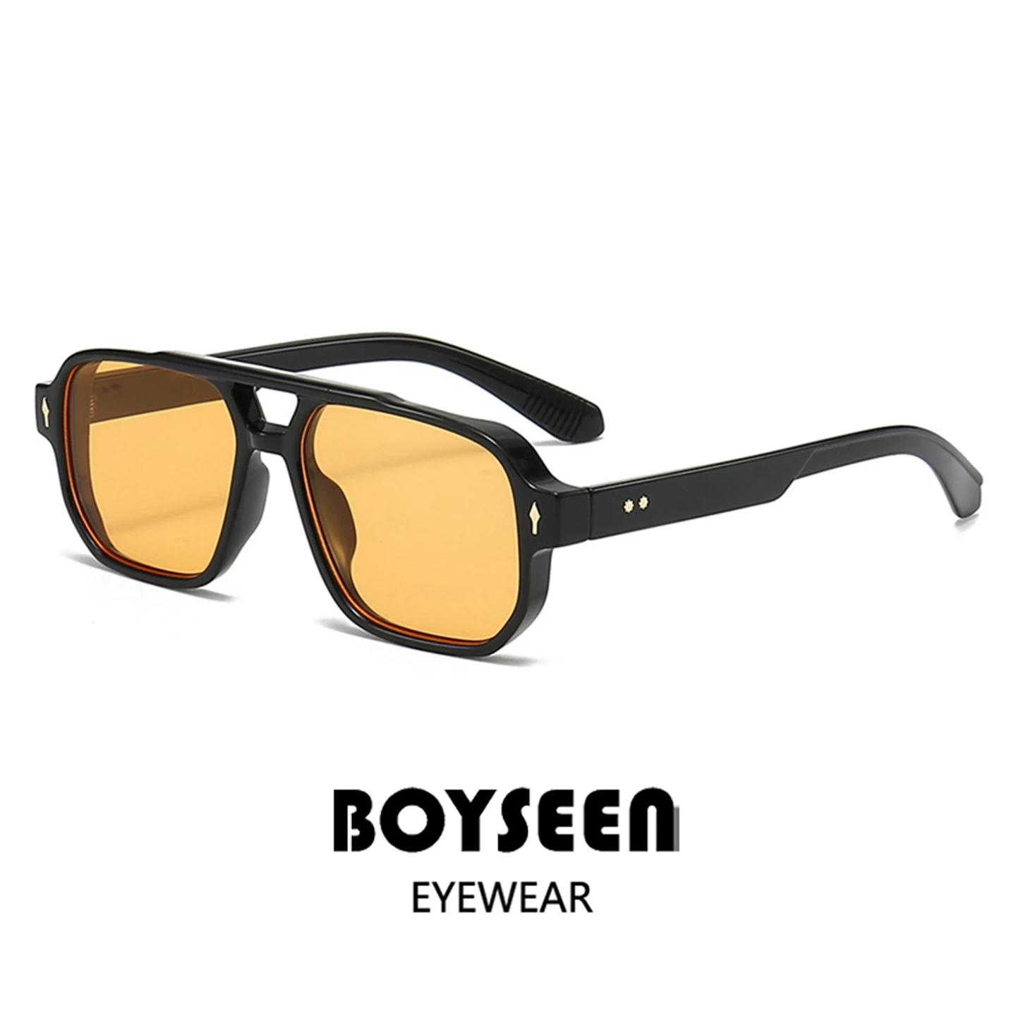 BOYSEEN Lunettes de soleil carrées en écaille de tortue pour hommes Style Preppy Lunettes à monture