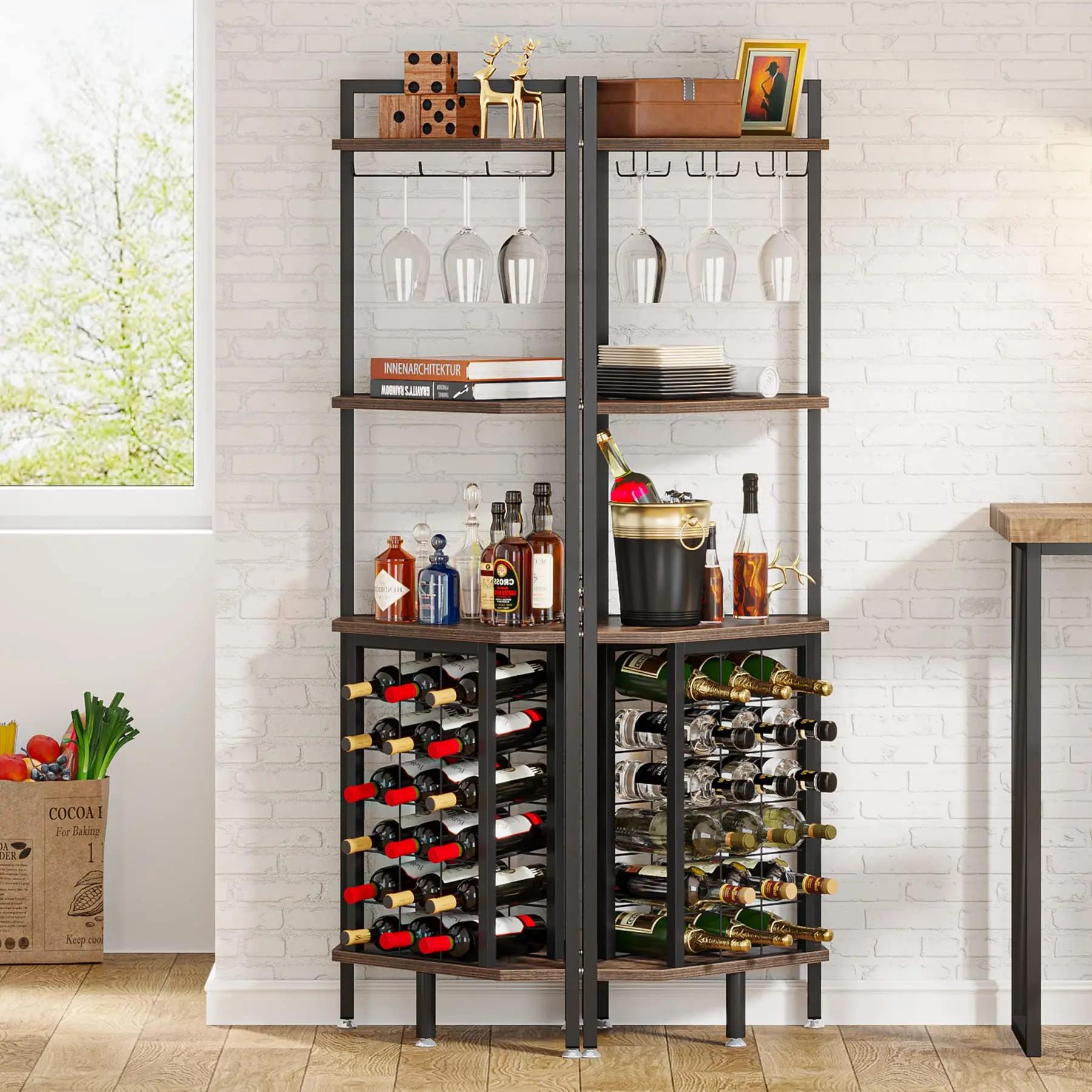 Tribesigns Casier à vin Armoire de bar Étagère d'angle à 4 niveaux avec support en verre