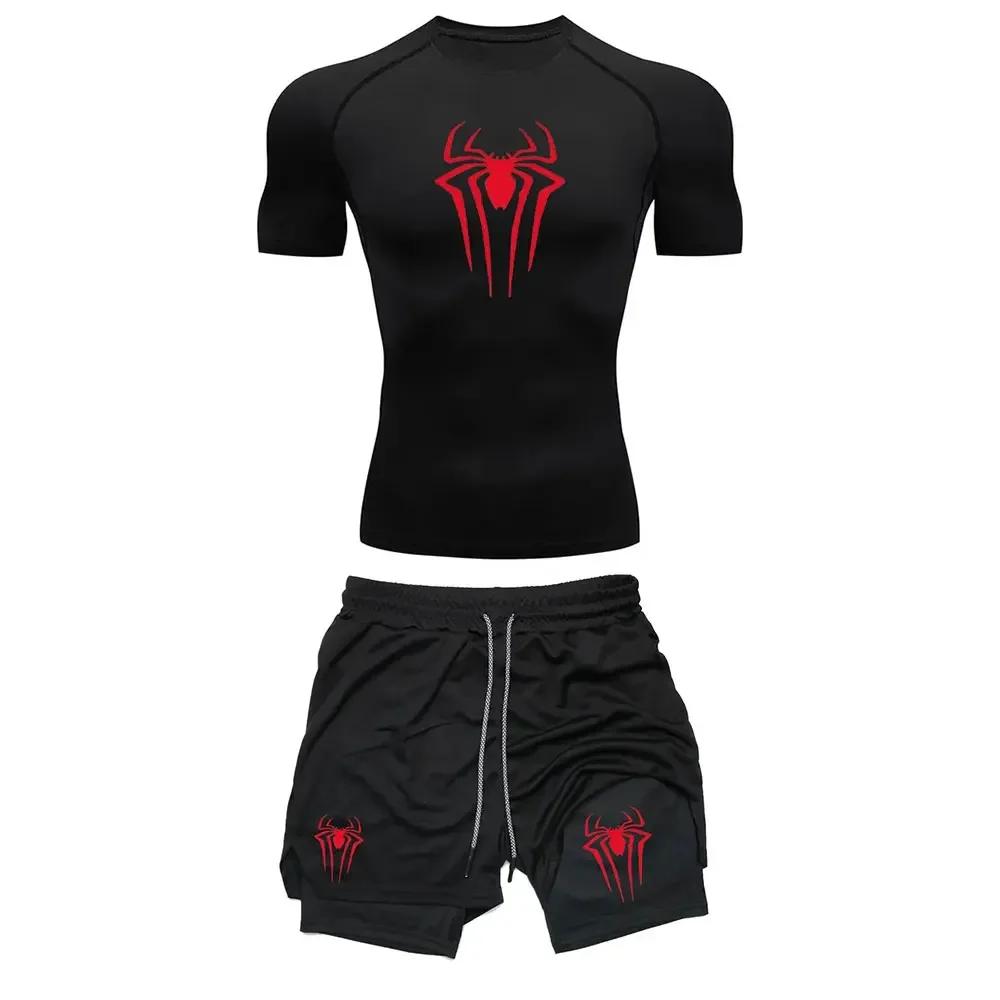 Ensemble compression entraînement homme Y2K - T-shirt gym, short course respirant, rash guard