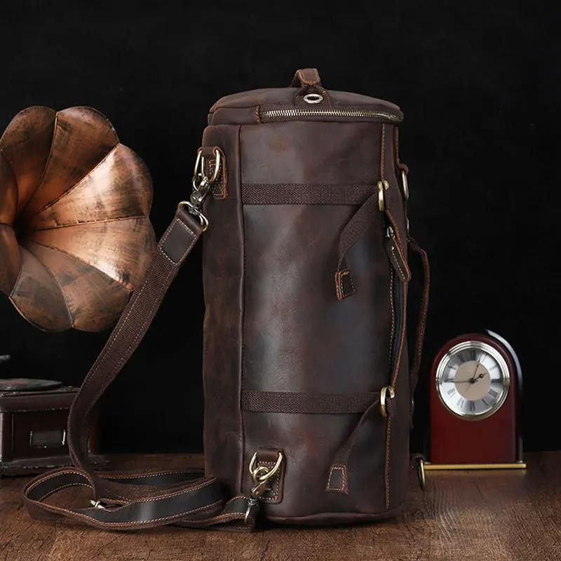Luufan Design Unique sac à dos en cuir pour hommes Vintage Crazy Horse cuir seau sac à dos grand hom