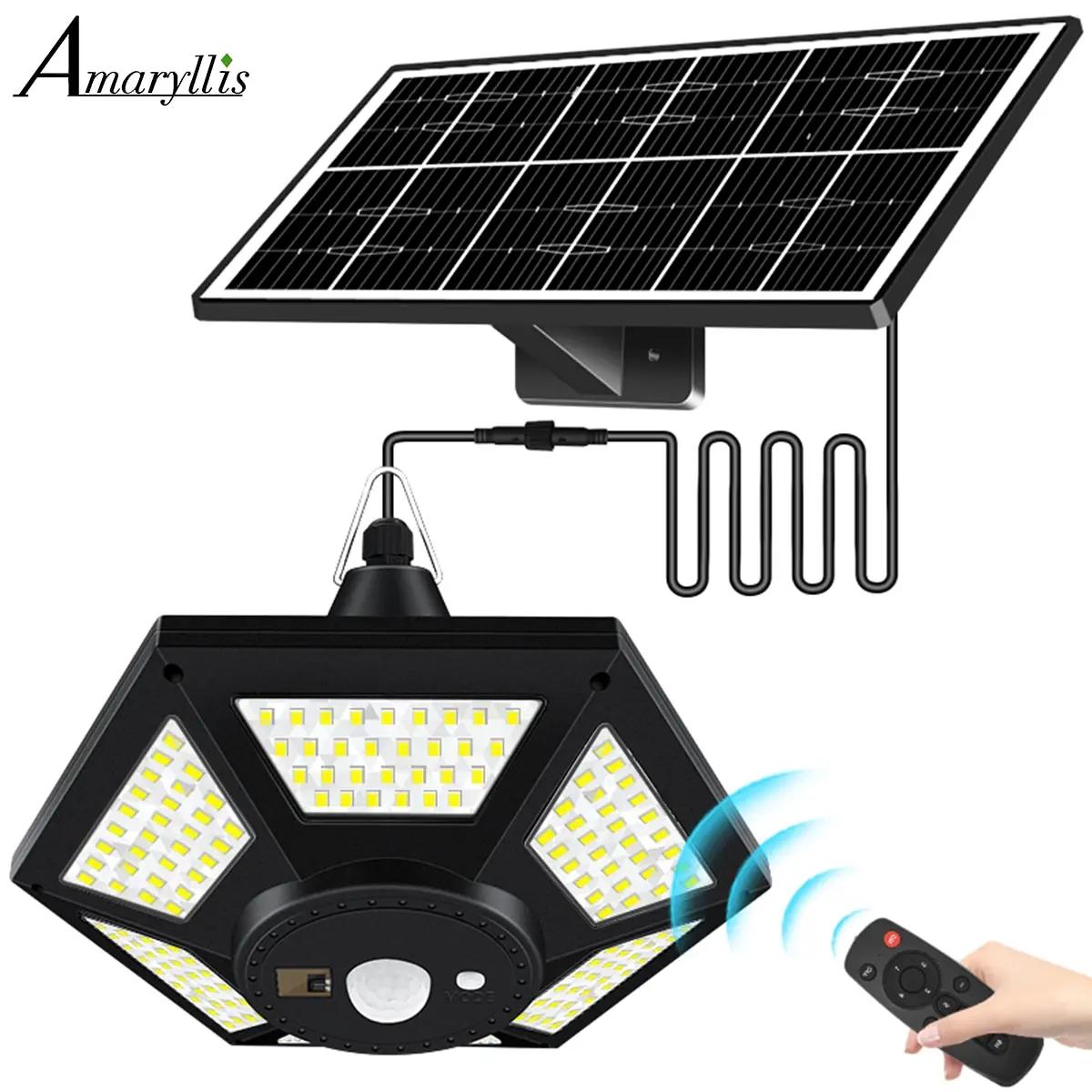 Lampe solaire suspendue avec télécommande, 180 LED, 1000lm, luminaire d'intérieur et d'extérieur, id