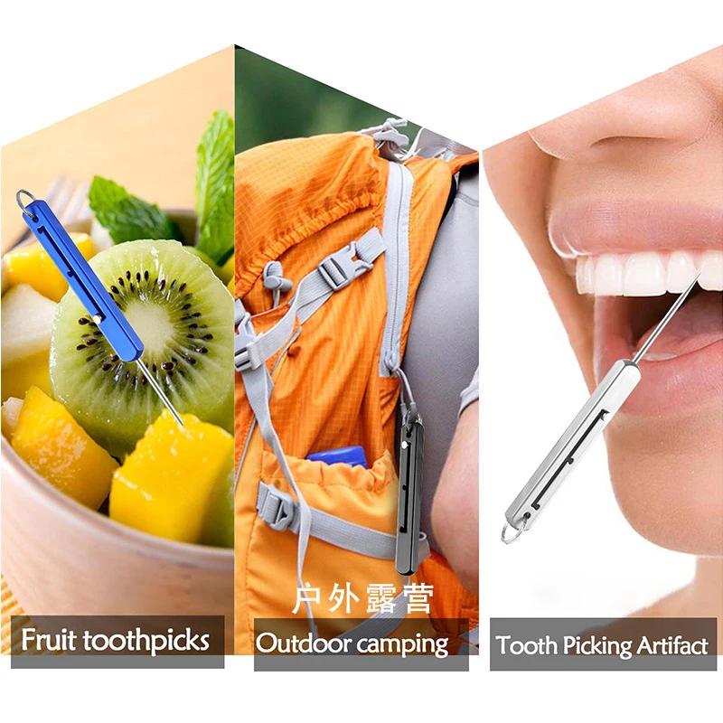 Cure-dents rétractable Portable EDC, alliage de titane haute résistance, ressort Push-pull, choix de