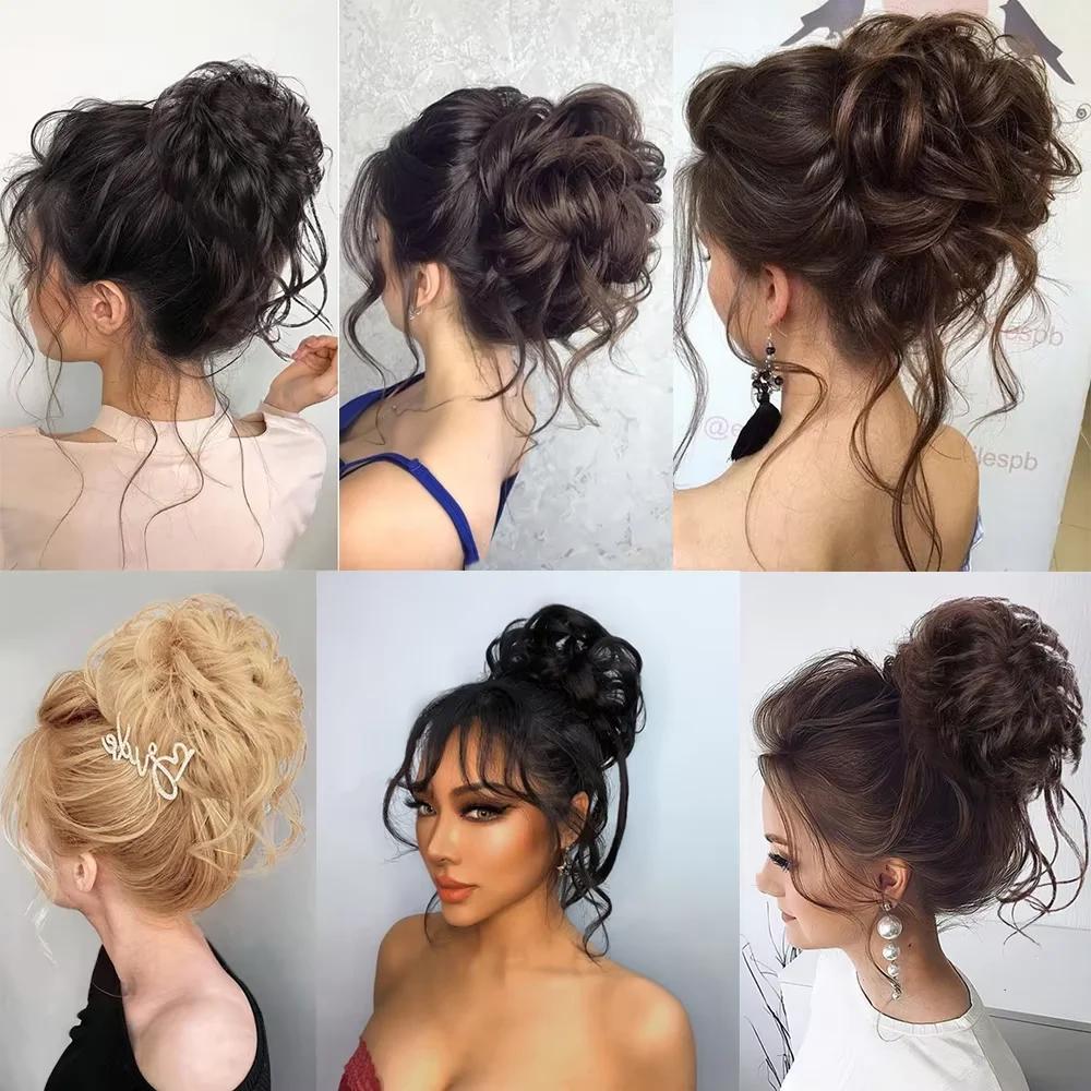 10 pouces pince à cheveux synthétique désordre bouclés Faux Chignon pince à cheveux ébouriffé Updo c