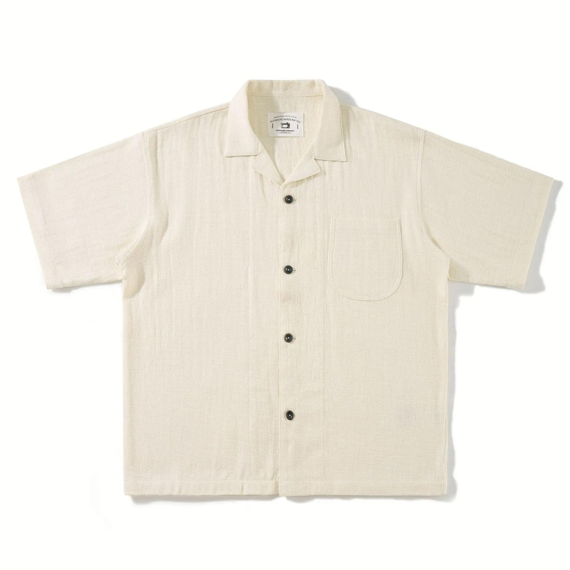 Chemise d'été à col cubain 2025, lin américain, sensation Indigo délavé, 100% coton, Style hawaïen,