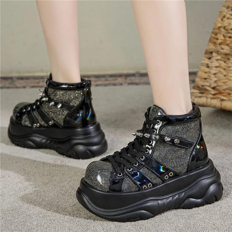 Bottes montantes à plateforme pour femmes grandes tailles 35-43, style punk, tendance subculture, mo