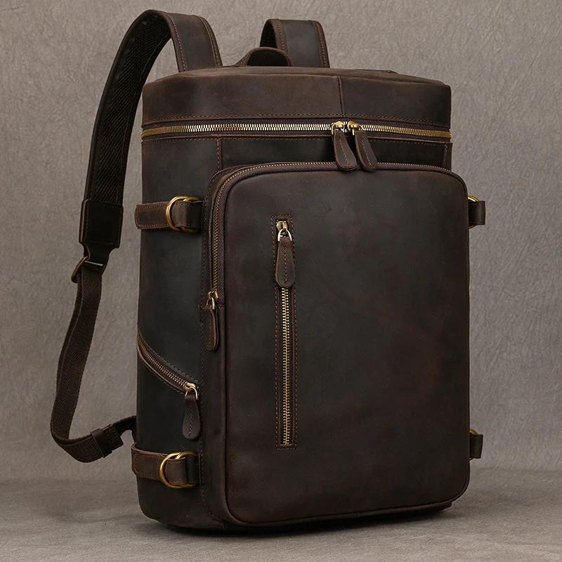Sac à dos vintage en cuir véritable pour hommes, sac de voyage de grande capacité, sac d'école en cu
