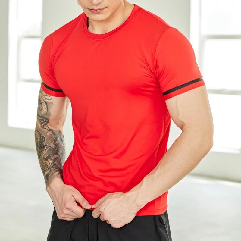 T-Shirt de Fitness à Manches Courtes pour Homme, Haut Respirant Slim Fit, Basket-ball, Football, Cou