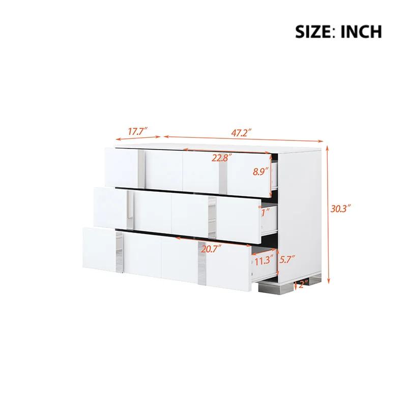 Commode moderne élégante avec poignée en métal, armoire de rangement en miroir avec 6 portes latéral