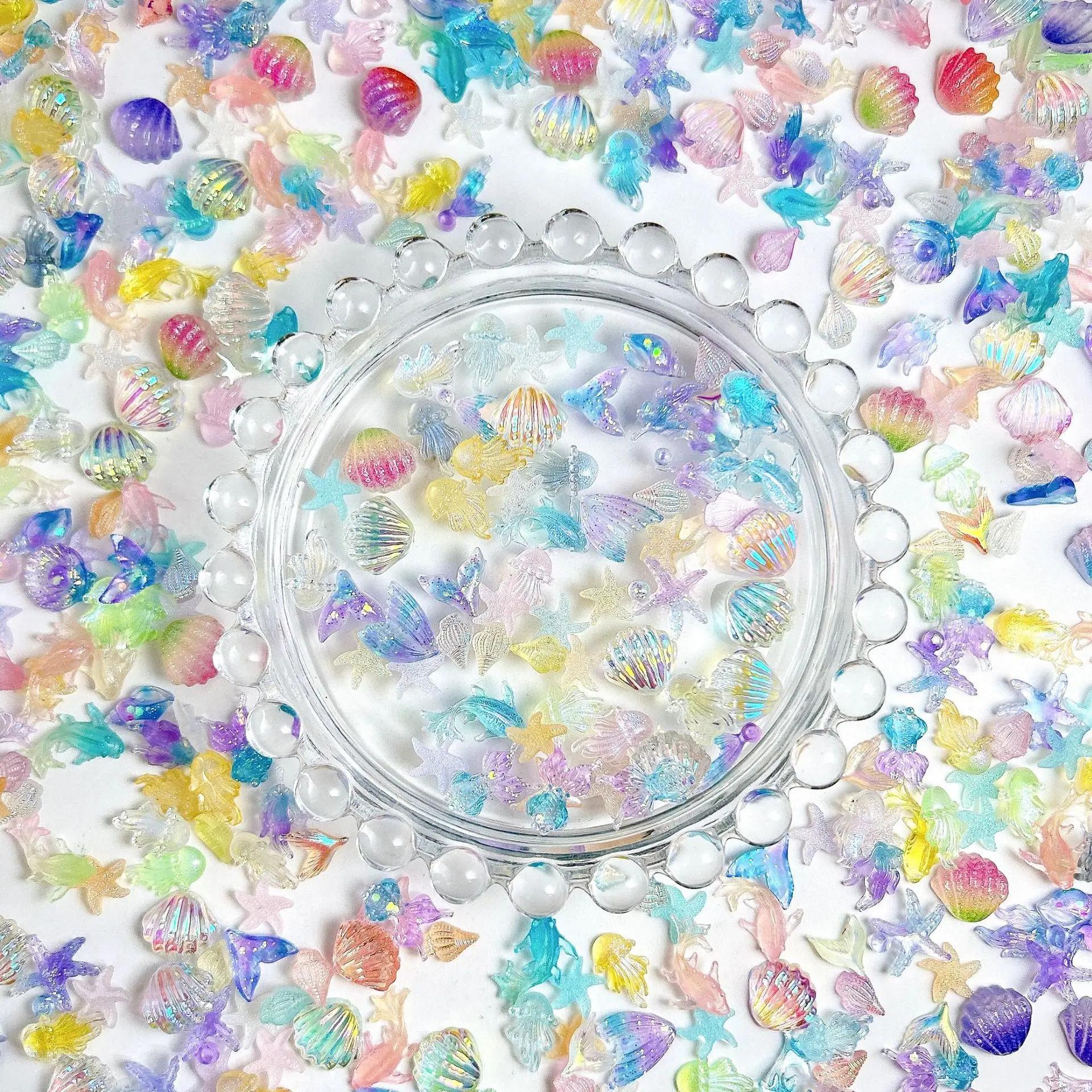 Accessoires de la série océan pour Nail Art, résine 3D dégradée, sirène, coquille de dauphin, étoile